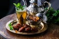 Close view of glass of moroccan mint tea