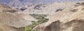 Close view of the green fertile valley in Ladakh Batholith Royalty Free Stock Photo