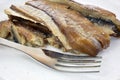 Close view herring fillets on plate
