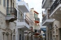 A close view of the houses by the street in Calymnos Island