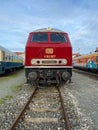 Close view of an iconic diesel locomotive 225-247 from the German Bahn