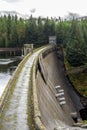 A close view of Laggan Dam wall, spillway and pipes, Scotland