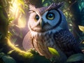 close view of looking owl in a jungle, ai generative Royalty Free Stock Photo