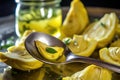 close view of marinated artichoke hearts on a spoon