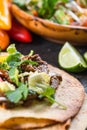 Close view on mexina tacos with beef and vegetables Royalty Free Stock Photo