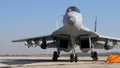 Close View of MiG29 Armed with Real Missiles and Rockets in a Military Airfield