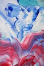 Close View of vivid blue red white paintstrokese canvas