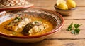 Close view of morocan fish tajine with chermoula. Royalty Free Stock Photo