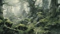 Close View Of A Moss-filled Forest Painting Inspired By Andreas Rocha Royalty Free Stock Photo