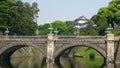 Close view of nijubashi stone bridge and imperial palace in tokyo Royalty Free Stock Photo