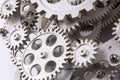 Close view of old clock mechanism with gears and cogs. Royalty Free Stock Photo