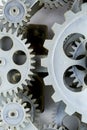 Close view of old clock mechanism with gears and cogs. Royalty Free Stock Photo