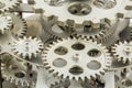 Close view of old clock mechanism with gears and cogs. Royalty Free Stock Photo