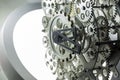 Close view of old clock mechanism with gears and cogs. Conceptual photo for your successful business design. Royalty Free Stock Photo