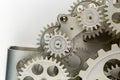 Close view of old clock mechanism with gears and cogs. Conceptual photo for your successful business design. Royalty Free Stock Photo