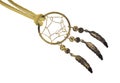 Close view of old dreamcatcher with metal feathers Royalty Free Stock Photo