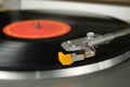 Close View of an Old Turntable with a Vinyl Record Royalty Free Stock Photo