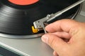 Close View of an Old Turntable with a Vinyl Record Royalty Free Stock Photo