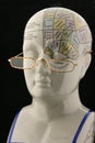 Close view of Phrenology Head with reading glasses