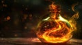 A close view of a potion bottle filled with a swirling concoction that grants the drinker temporary magical abilities