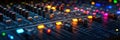 Professional Audio Mixing Console With Glowing Faders and Knobs Reveals Intricate Design and Functionality at a Sound Royalty Free Stock Photo