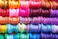 close view of rainbow silk threads