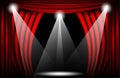 Close view of a red velvet curtain. Theater background Vector illustration, Teathre stage with spotlights Royalty Free Stock Photo