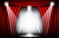 Close view of a red velvet curtain. Theater background Vector illustration, Teathre stage with spotlights