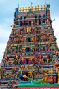 Close view of religious figures of famous Arulmigu Kapaleeswarar Temple in Chennai, India