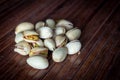 Close view of roasted, salted pistachios. Use for healthy snack concept Royalty Free Stock Photo