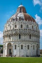 Close view of Romanesque Baptistery of St. John Baptistry at Piazza dei Miracoli Piazza del Duomo popular tourist attraction in Royalty Free Stock Photo