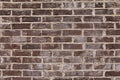 Close view of rough brown brick wall with sloppy extruded mortar finish, creative copy space