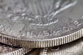 Close view of a silver dollar Royalty Free Stock Photo