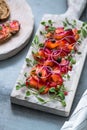 Close view of sliced gravlax