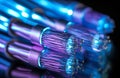 Close view of some fiber optic cables in the style of light purple and sky-blue. Bundle of optical fibers. Royalty Free Stock Photo