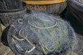 Close View Of Some Fishing Net Floaters, Boat Fishing Nets