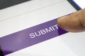 A close view of submit button on mobile screen with white background Royalty Free Stock Photo