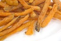 Close view sweet potato french fries on plate Royalty Free Stock Photo