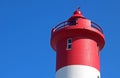 TOP OF RED AND WHITE LIGHTHOUSE AGAINST THE BLUE SKY Royalty Free Stock Photo