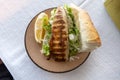 Close View of Traditional Turkish Meal FIsh Sandwich in a Restaurant