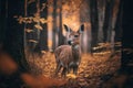Close wild Deer in nature habitat. Generative AI