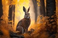 Close wild hare in nature habitat. Generative AI