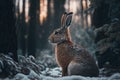 Close wild hare in nature habitat. Generative AI