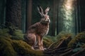 Close wild hare in nature habitat. Generative AI