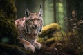 Close wild lynx in nature habitat. Generative AI