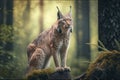 Close wild lynx in nature habitat. Generative AI