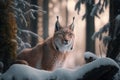 Close wild lynx in nature habitat. Generative AI