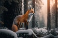 Close wild Red fox in nature habitat. Generative AI