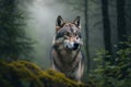 Close wild Wolf in nature habitat. Generative AI