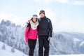 Close winter portrait of brother and sister, skiing